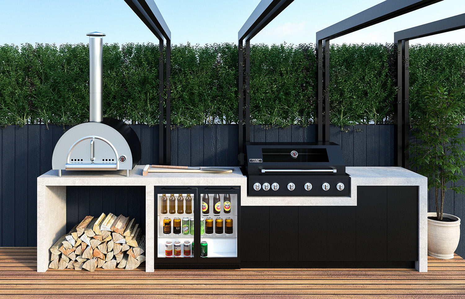 Smart Built In Wood Fired Pizza Oven In Black Stainless Steel Finish