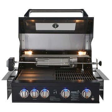 Smart 4 Burner Built-In Gas BBQ With Rotisserie & Rear Infrared Burner In Black (401WB-BLK) - Factory Second